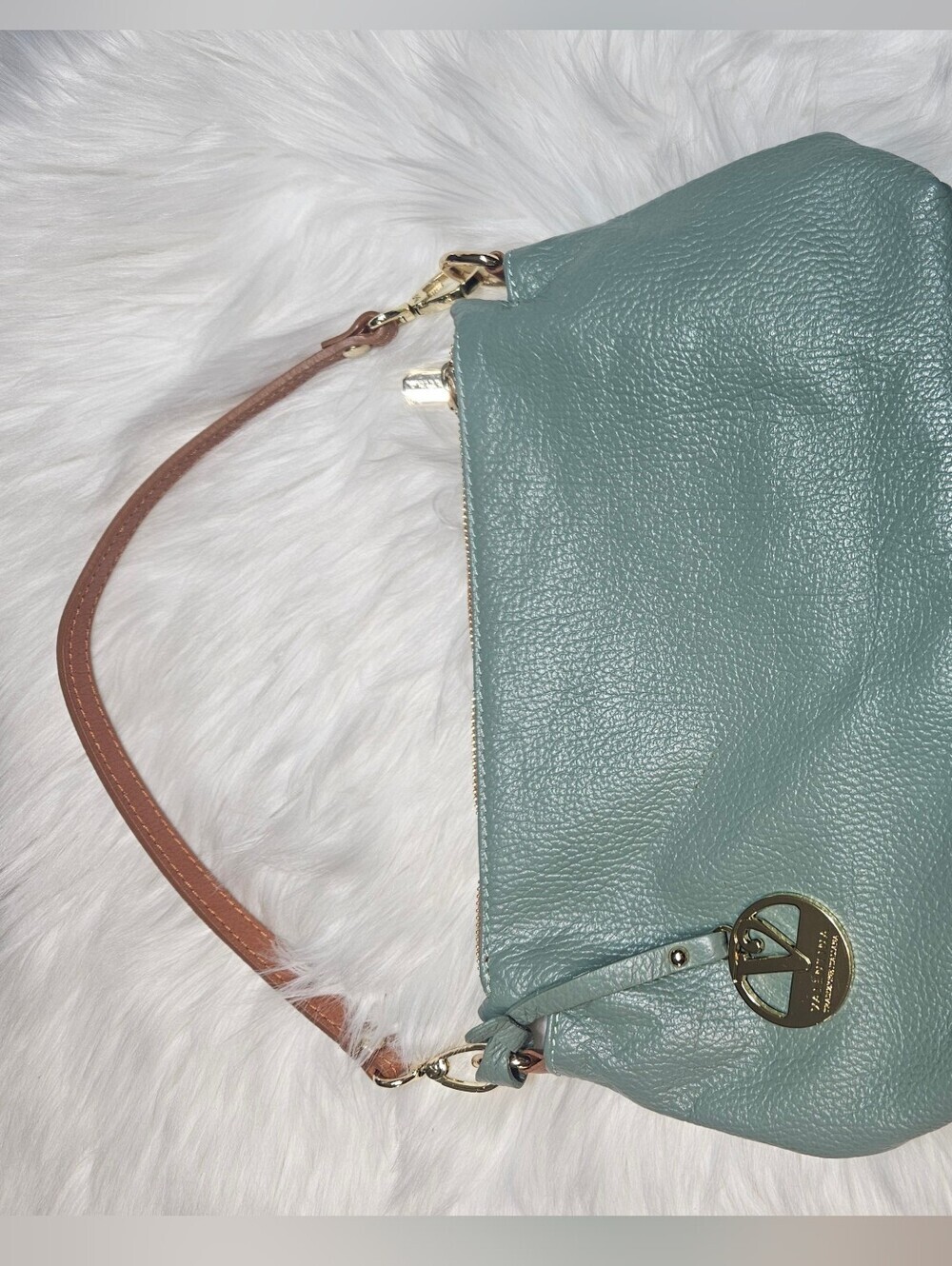 Valentina Made In Italy Forest Green Leather Pebble Leather Triple Entry Bag